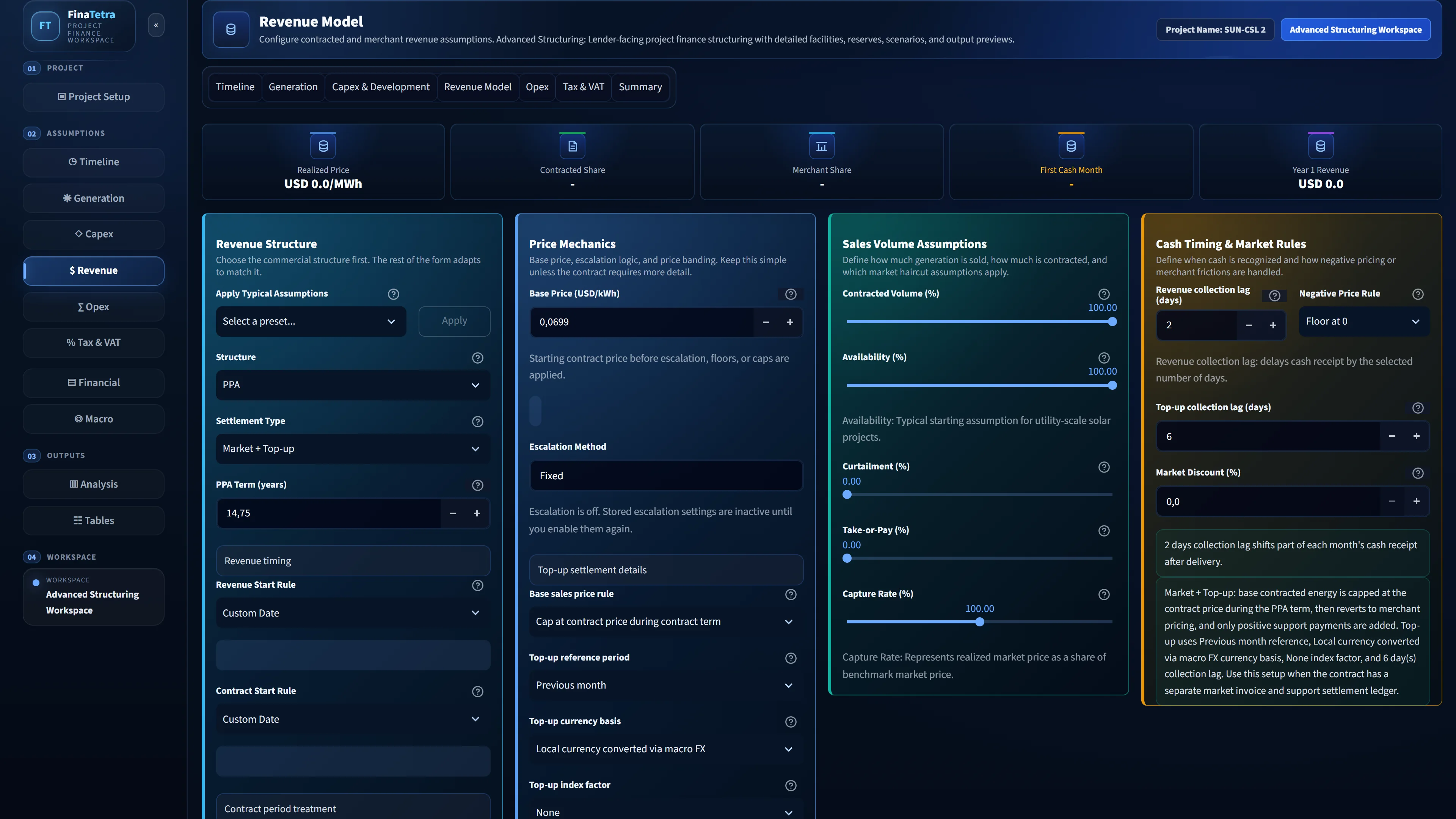 Actual FinaTetra Gelir input page